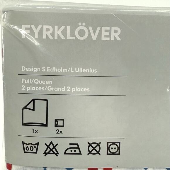 Ikea Sweden Bed Cover Queen/Full Size Cover 2 Pillow Cases Windmills Red Blue - Picture 5 of 7